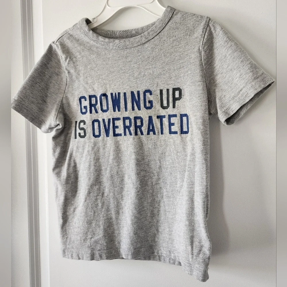 Gap Kids sz XS Gray T Shirt Growing‎ Up is Overrated Graphic Tee Basics School